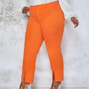 Vibrant Orange Split Hem Pants – Plus Size